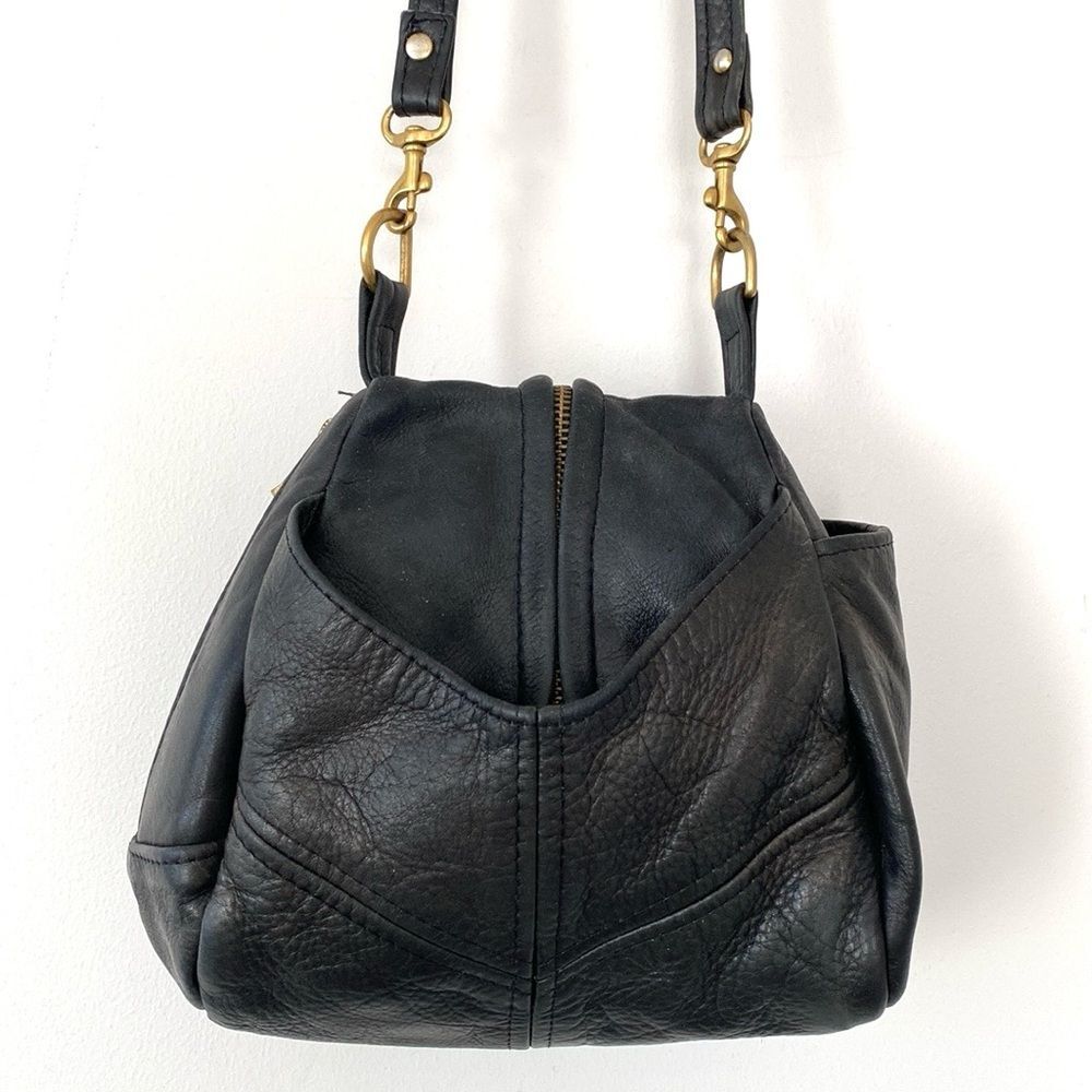 Unique Vintage Black Leather Shoulder Crutch Bag Made in USA Boho Festival Moto